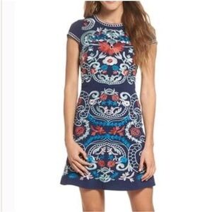 Anthropologie Foxiedox Sierra Blue Embroidered Mini Dress
